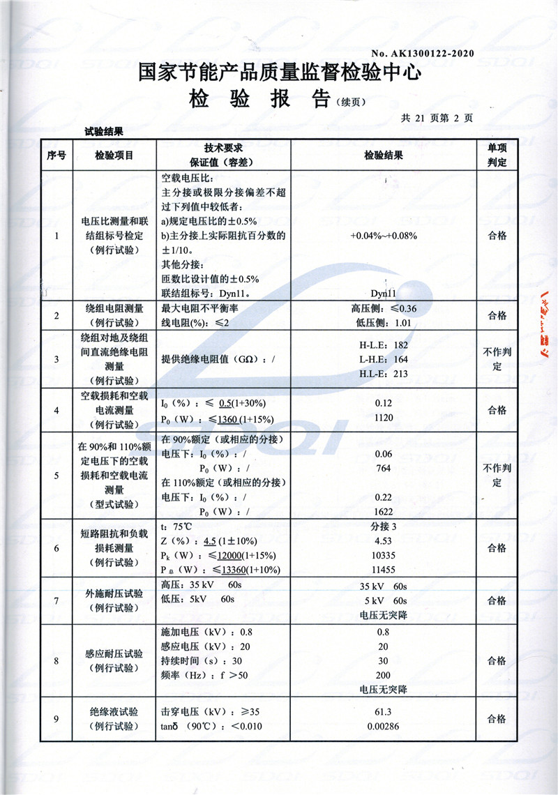 高低压试验报告-S11-1250杜集杜集杜集油浸式变压器-2.jpg